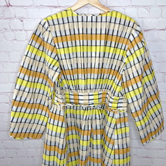 Baum and Pferdgarten Yellow Abylene Wrap Dress Womens 36 New Spring Puff Sleeves - Picture 9 of 12